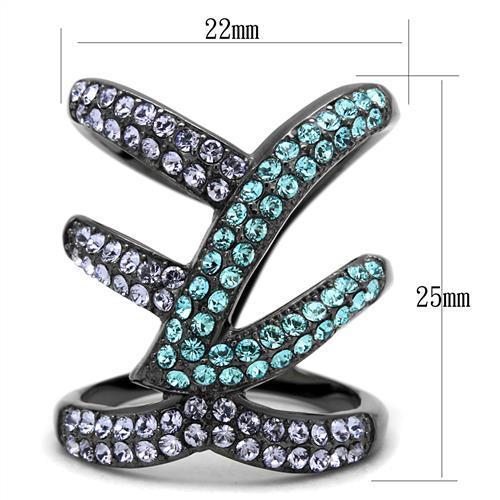 TK2766 IP Light Black Stainless Steel Ring featuring a multi-color top-grade crystal centerpiece, showcasing a modern and elegant design.