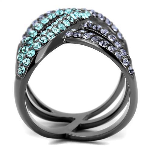 TK2766 IP Light Black Stainless Steel Ring featuring a multi-color top-grade crystal centerpiece, showcasing a modern and elegant design.