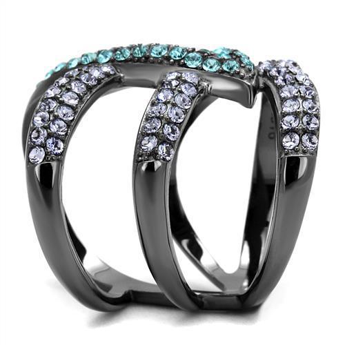 TK2766 IP Light Black Stainless Steel Ring featuring a multi-color top-grade crystal centerpiece, showcasing a modern and elegant design.
