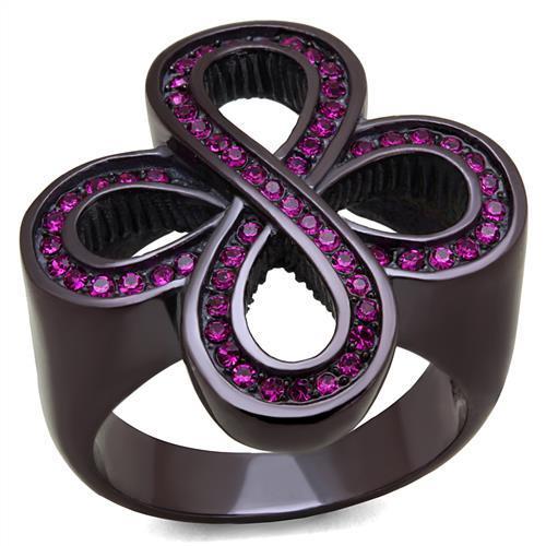 TK2763 IP Dark Brown Stainless Steel Ring featuring a vibrant fuchsia top-grade crystal, elegantly designed for style and durability.