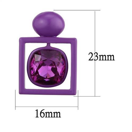 TK2789 stainless steel earrings featuring fuchsia top-grade crystals, showcasing a sleek no plating design.