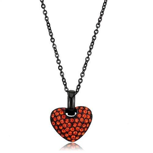 TK2791 IP Black Stainless Steel Chain Pendant featuring an orange top-grade crystal centerpiece, showcasing a modern design.