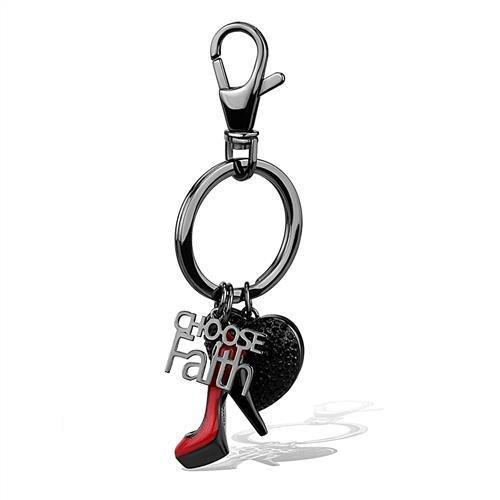TK2795 IP Light Black Stainless Steel Key Ring featuring a top-grade jet crystal centerpiece, showcasing a sleek and modern design.