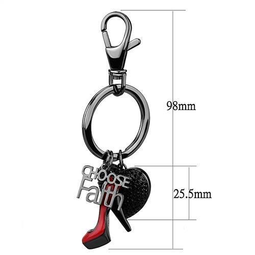 TK2795 IP Light Black Stainless Steel Key Ring featuring a top-grade jet crystal centerpiece, showcasing a sleek and modern design.