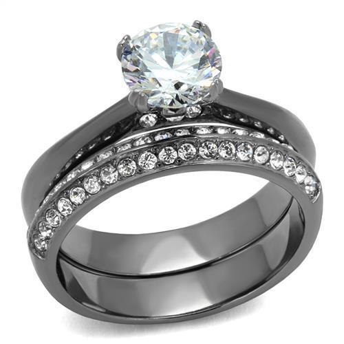 TK2797 IP Light Black Stainless Steel Ring featuring AAA Grade clear CZ stone, showcasing a modern and elegant design.