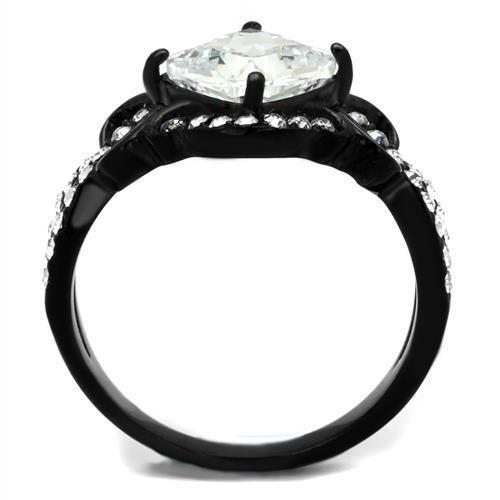 TK2288 IP Black Stainless Steel Ring featuring AAA Grade CZ, showcasing its elegant design and clear center stone.