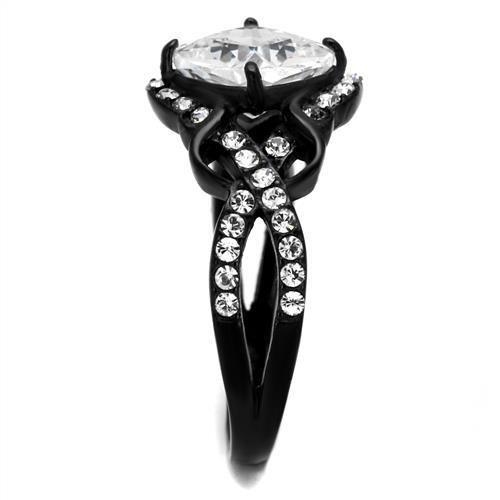 TK2288 IP Black Stainless Steel Ring featuring AAA Grade CZ, showcasing its elegant design and clear center stone.