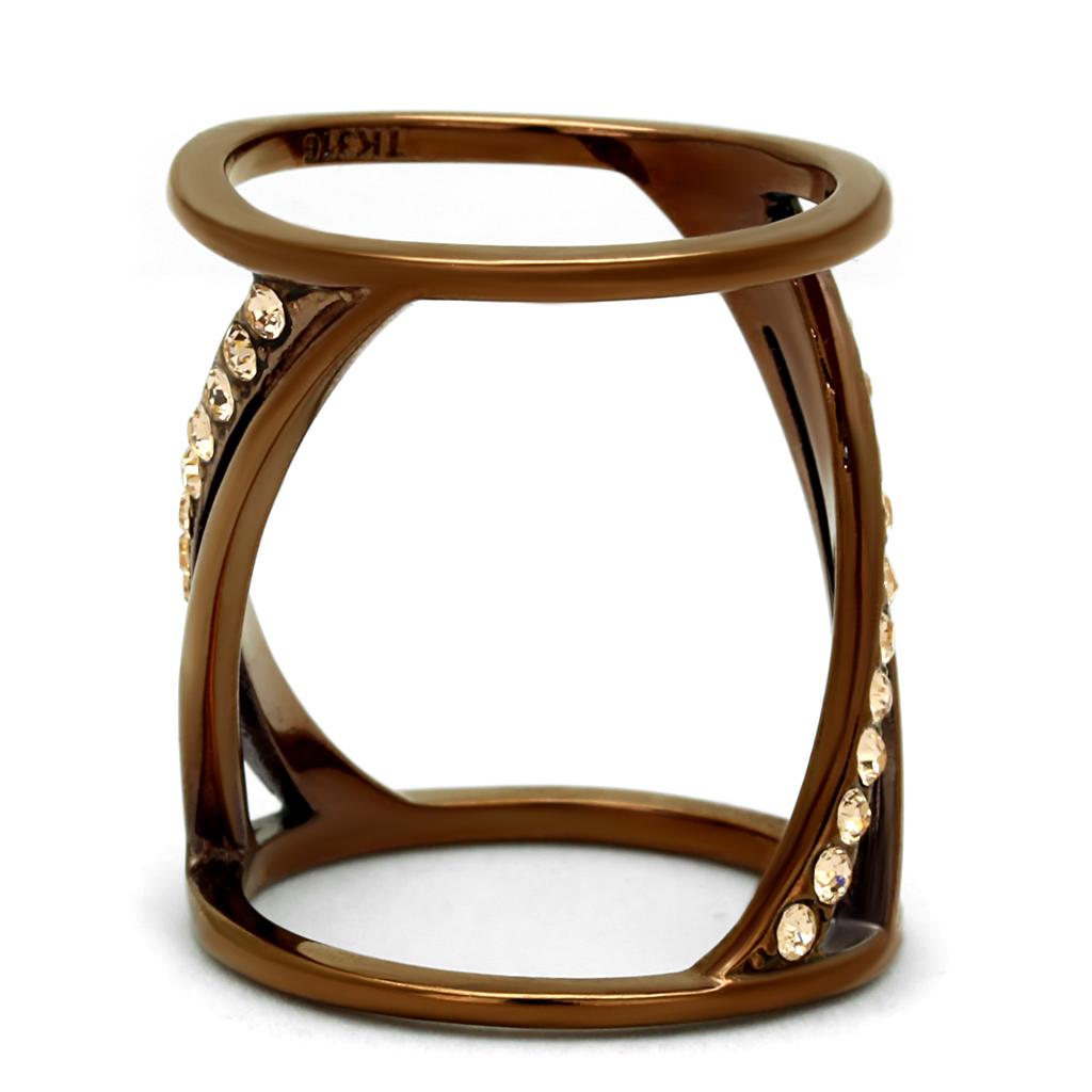 TK2827 IP Coffee light Stainless Steel Ring featuring a light peach top-grade crystal, showcasing its elegant design and finish.