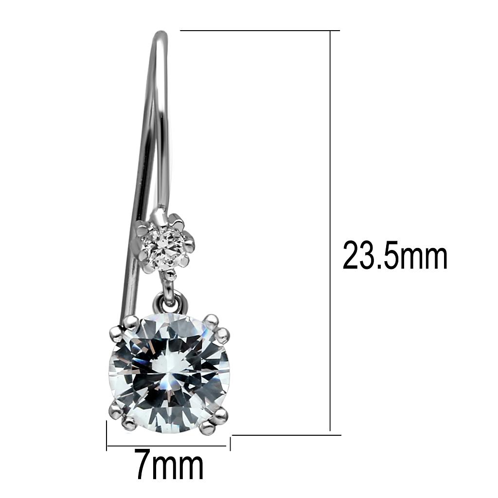 High polished stainless steel earrings featuring AAA grade clear cubic zirconia stones, elegantly designed for everyday wear.