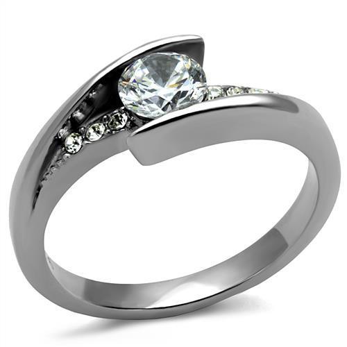 TK2833 High Polished Stainless Steel Ring featuring a clear AAA Grade CZ center stone, showcasing its elegant design and shine.