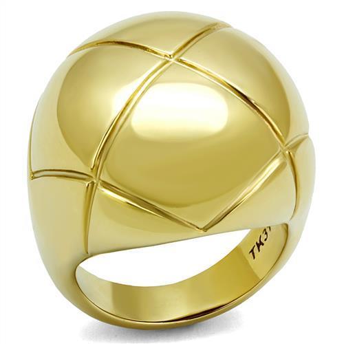 TK2831 IP Gold Stainless Steel Ring with a sleek, minimalist design, showcasing its luxurious finish and lightweight structure.