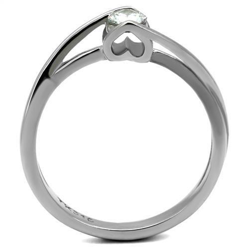 TK2835 High Polished Stainless Steel Ring featuring a clear AAA Grade CZ stone, showcasing its elegant design and shiny finish.