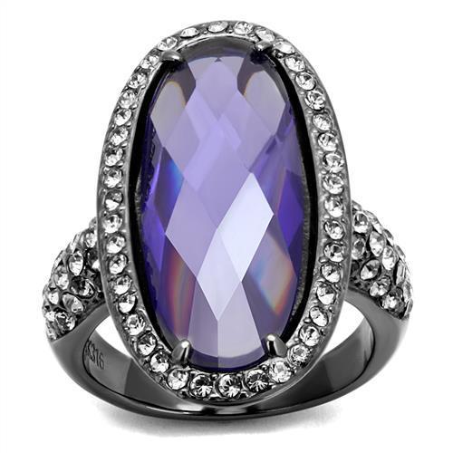 TK2840 IP Light Black Stainless Steel Ring featuring AAA Grade CZ in tanzanite color, showcasing a modern and elegant design.