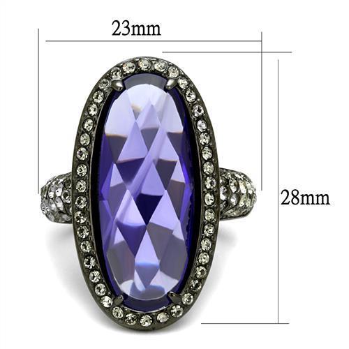 TK2840 IP Light Black Stainless Steel Ring featuring AAA Grade CZ in tanzanite color, showcasing a modern and elegant design.
