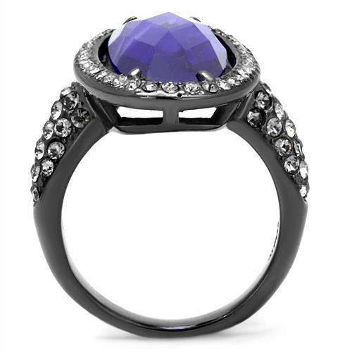 TK2840 IP Light Black Stainless Steel Ring featuring AAA Grade CZ in tanzanite color, showcasing a modern and elegant design.