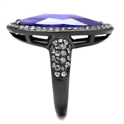 TK2840 IP Light Black Stainless Steel Ring featuring AAA Grade CZ in tanzanite color, showcasing a modern and elegant design.