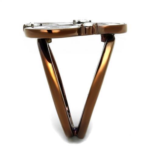 TK2841 IP Coffee light Stainless Steel Ring featuring a clear top grade crystal centerpiece, showcasing its elegant design and finish.