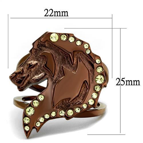 TK2842 IP Coffee light Stainless Steel Ring featuring a vibrant citrine yellow top-grade crystal centerpiece, showcasing elegance and durability.