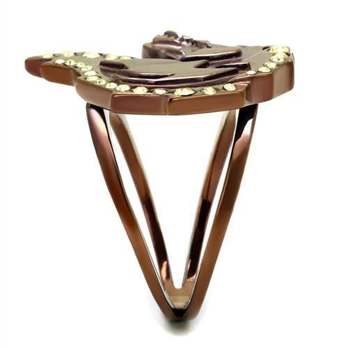 TK2842 IP Coffee light Stainless Steel Ring featuring a vibrant citrine yellow top-grade crystal centerpiece, showcasing elegance and durability.