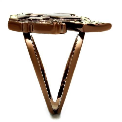 TK2842 IP Coffee light Stainless Steel Ring featuring a vibrant citrine yellow top-grade crystal centerpiece, showcasing elegance and durability.