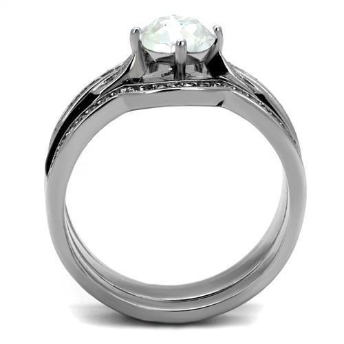 TK2843 High Polished Stainless Steel Ring featuring a clear top-grade crystal centerpiece, showcasing a sleek and modern design.
