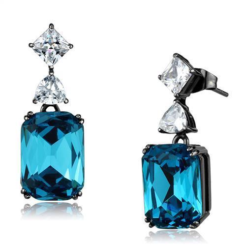 TK2848 IP Light Black Stainless Steel Earrings featuring blue zircon crystal, showcasing a modern design and elegant finish.