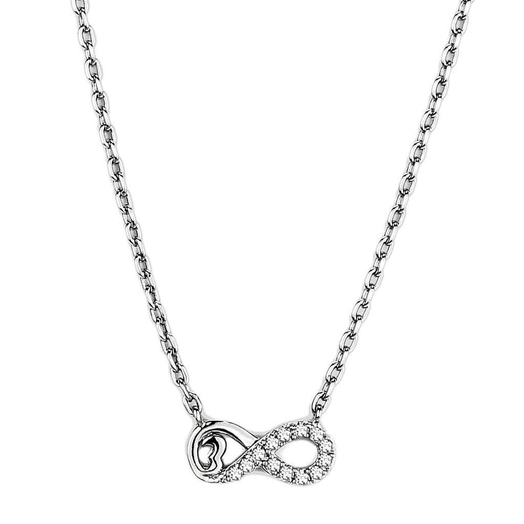 High polished stainless steel necklace featuring a clear AAA grade cubic zirconia center stone, showcasing elegance and durability.