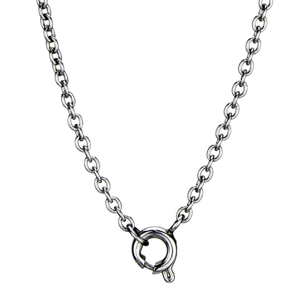 High polished stainless steel necklace featuring a clear AAA grade cubic zirconia center stone, showcasing elegance and durability.