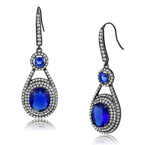 TK2851 IP Light Black Stainless Steel Earrings featuring synthetic sapphire stones, showcasing a modern and elegant design.