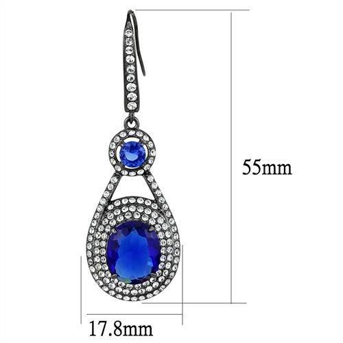 TK2851 IP Light Black Stainless Steel Earrings featuring synthetic sapphire stones, showcasing a modern and elegant design.