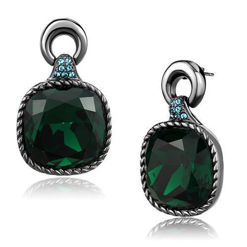 TK2852 IP Light Black Stainless Steel Earrings featuring emerald crystals, showcasing a modern and elegant design.