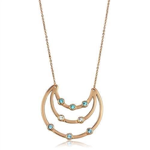 TK2857 IP Rose Gold Stainless Steel Necklace featuring a multi-color top grade crystal centerpiece, elegantly designed for versatile wear.