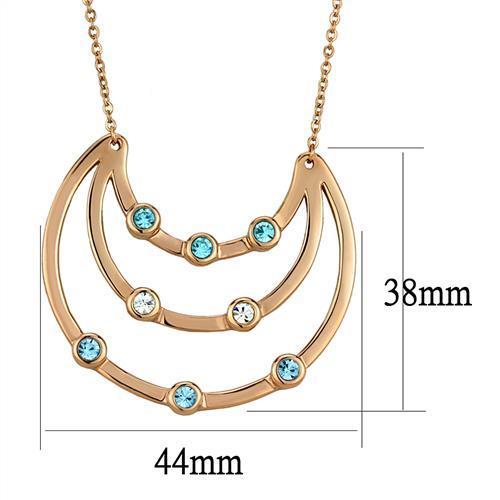 TK2857 IP Rose Gold Stainless Steel Necklace featuring a multi-color top grade crystal centerpiece, elegantly designed for versatile wear.