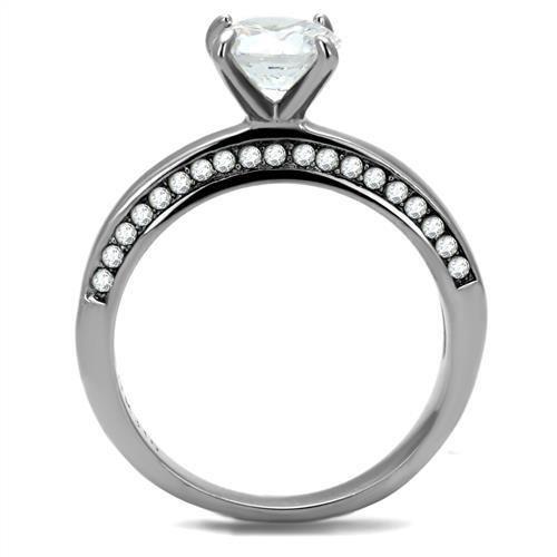 TK2864 High Polished Stainless Steel Ring featuring a clear AAA Grade CZ stone, showcasing a sleek and shiny design.