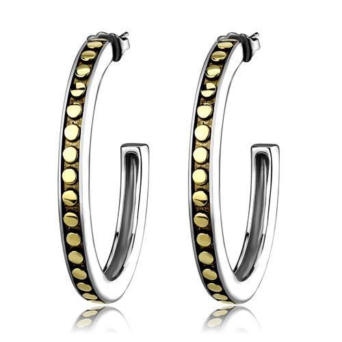 TK2891 Two-Tone IP Gold Stainless Steel Earrings featuring a stylish design with epoxy center stone in jet color.