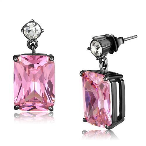 TK2892 IP Light Black Stainless Steel Earrings featuring AAA Grade CZ stones in rose color, showcasing a modern and elegant design.
