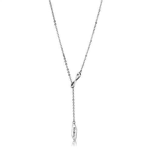 High polished stainless steel necklace featuring a clear top grade crystal centerpiece, showcasing elegance and durability.