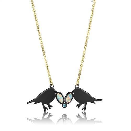 TK2895 IP Gold+ IP Black Stainless Steel Necklace featuring an opal center stone with Aurora Borealis effect.