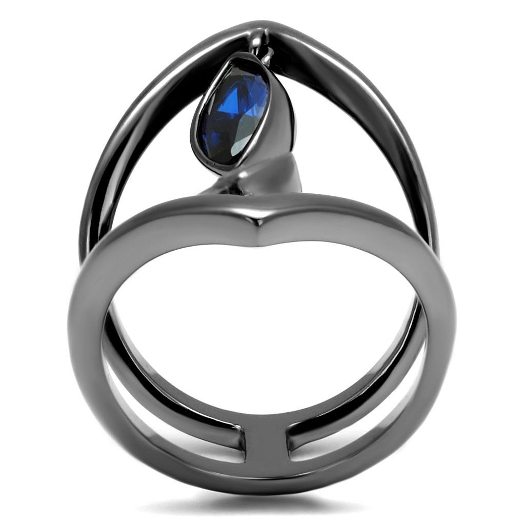 TK2990 IP Light Black Stainless Steel Ring featuring a synthetic London Blue Spinel stone, showcasing a modern and elegant design.