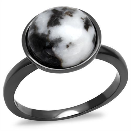 TK2902 IP Light Black Stainless Steel Ring featuring a multi-color hematite stone, showcasing a sleek and modern design.