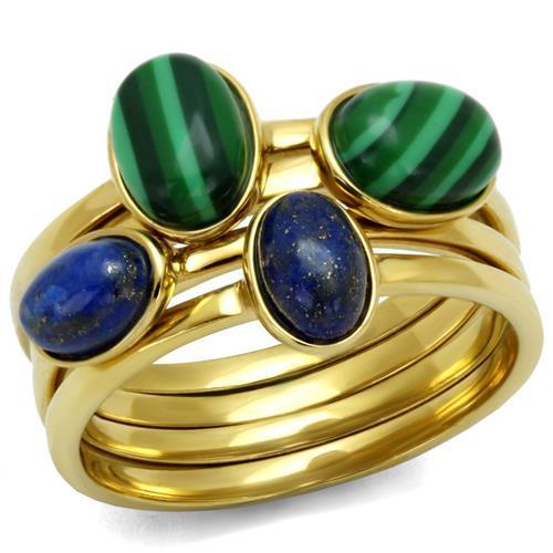 TK2905 IP Gold Stainless Steel Ring featuring a synthetic malachite stone in emerald color, showcasing its elegant design and durable material.