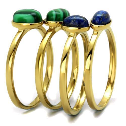 TK2905 IP Gold Stainless Steel Ring featuring a synthetic malachite stone in emerald color, showcasing its elegant design and durable material.