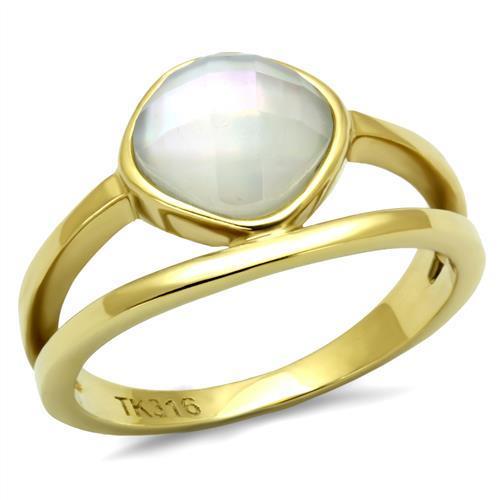 TK2908 IP Gold Stainless Steel Ring featuring a white conch precious stone, showcasing its elegant design and luxurious finish.
