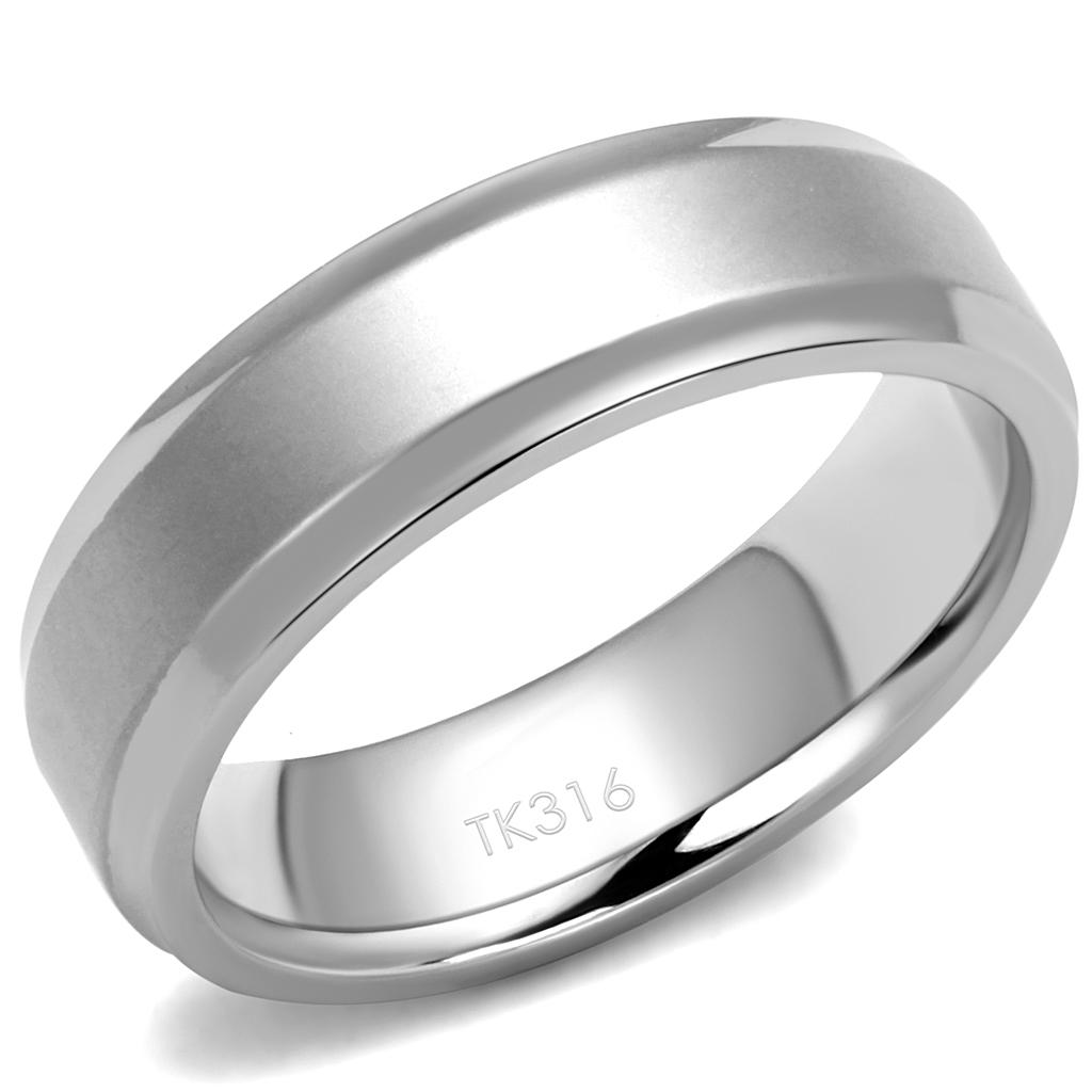 TK2916 High Polished Stainless Steel Ring with a sleek, shiny finish, showcasing its minimalist design without any stones.
