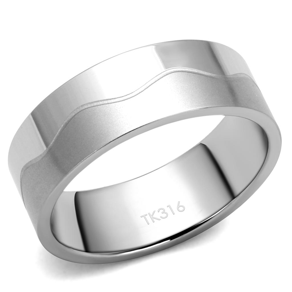 TK2918 High Polished Stainless Steel Ring with a sleek, shiny finish, showcasing its minimalist design without any stones.