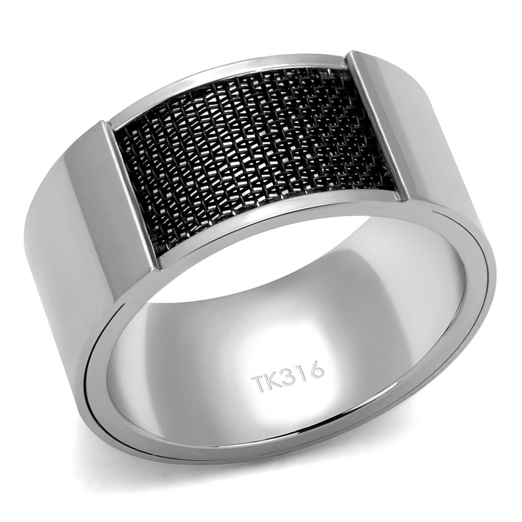 TK2923 High Polished Stainless Steel Ring featuring a jet epoxy stone, showcasing a sleek and modern design.