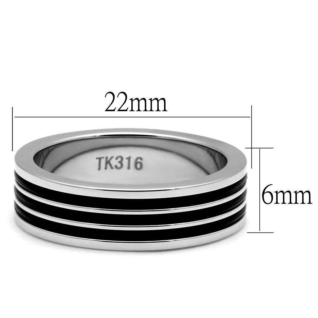 TK2925 High polished stainless steel ring featuring a jet epoxy center stone, showcasing a sleek and modern design.