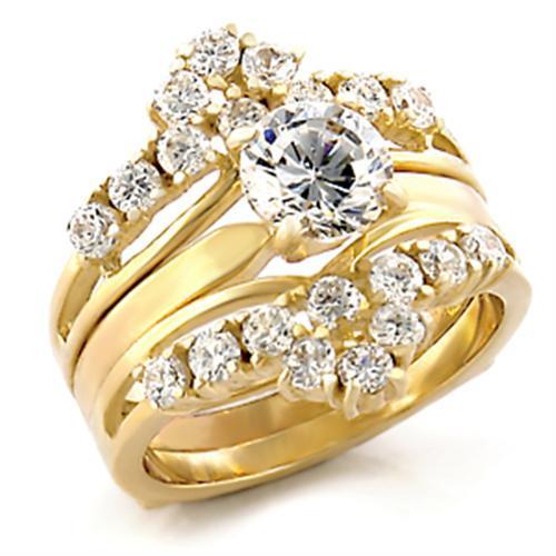 TK2948 IP Gold Stainless Steel Ring featuring AAA Grade CZ stone, showcasing its elegant design and luxurious finish.