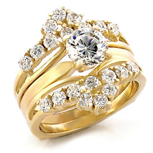 TK2948 IP Gold Stainless Steel Ring featuring AAA Grade CZ stone, showcasing its elegant design and luxurious finish.