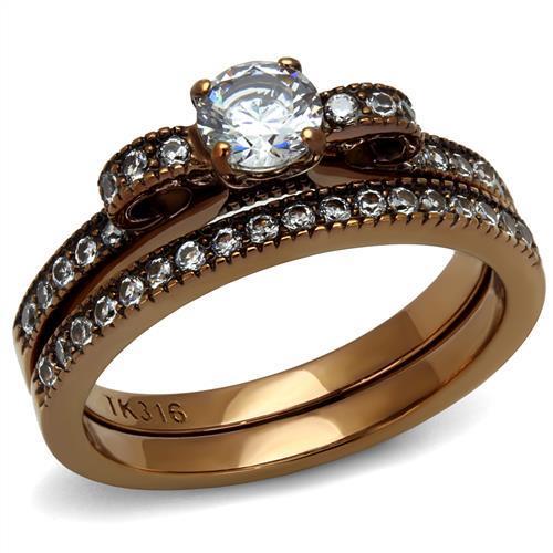 TK2955 IP Coffee light Stainless Steel Ring featuring AAA Grade clear CZ stone, showcasing a stylish and elegant design.